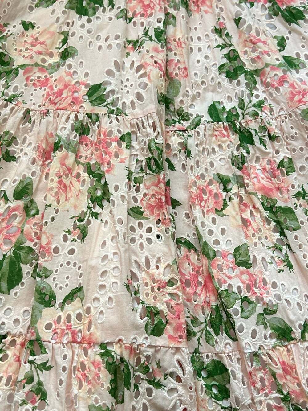 Rachel Parcell Pink Floral Eyelet Puff Sleeve Tiered Maxi Dress Cottagecore - Picture 11 of 14